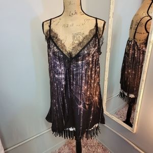 Black & Gold sparkle drip lace trim tank 2X